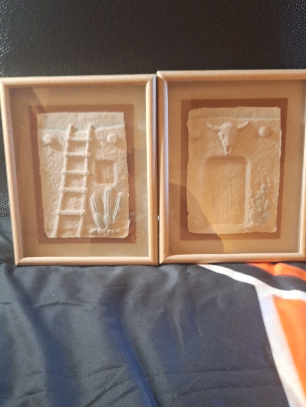 Vintage 90s Wess Smith/Figi Southwestern Cast Paper Relief Art - Set of 2